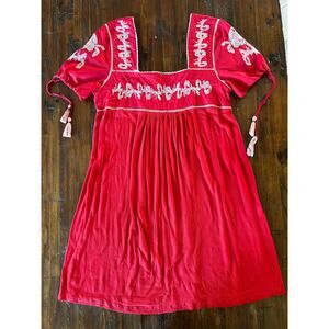 Zara Woman Embroidered boho red dress Small
